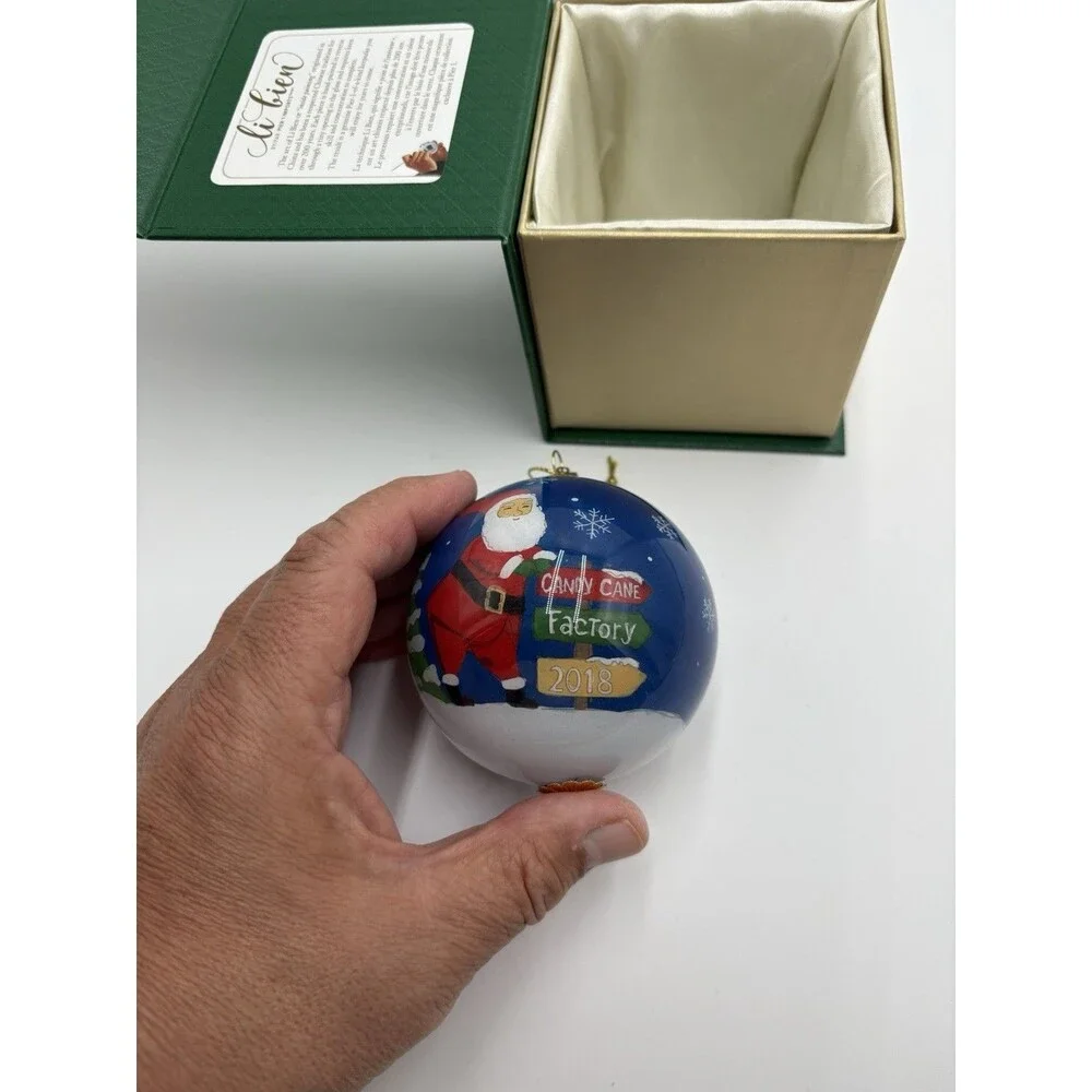 2018 Pier One Li Bien Santa's Candy Cane Factory Glass Christmas Ornament  w/Box
